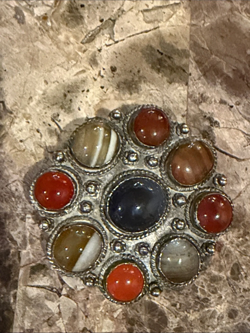 Colorful Vintage Statement Agate Cluster Brooch - Multicolor Stone